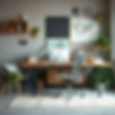 A neatly organized workspace featuring accessorized chair covers that enhance both aesthetics and functionality.