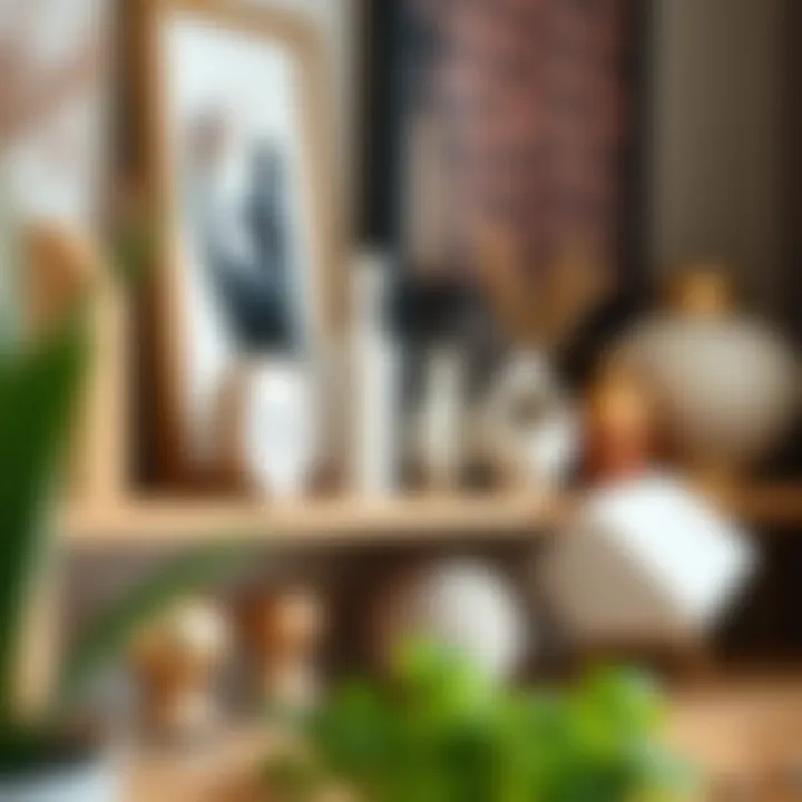 Unique decorative items on a shelf