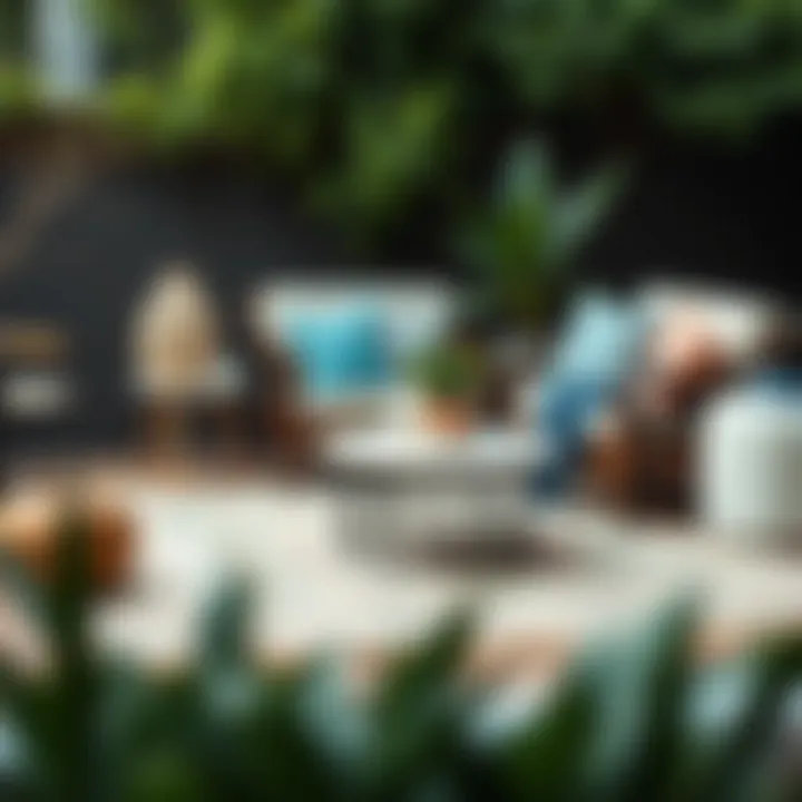 Cozy outdoor seating area adorned with a stylish rug