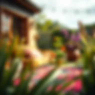 Vibrant outdoor rug in a beautiful garden setting