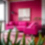 Bright pink sofa in a contemporary living room