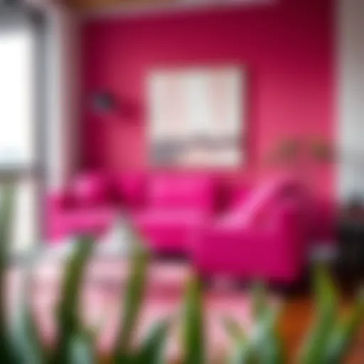 Bright pink sofa in a contemporary living room