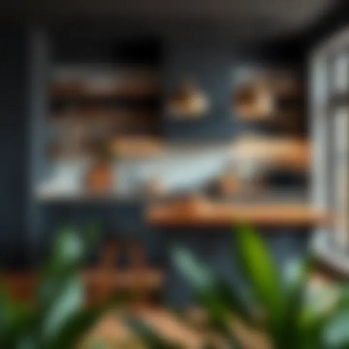 A well-organized kitchen featuring a butcher block countertop as the centerpiece