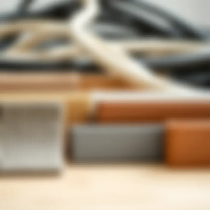 Close-up view of various cable hider materials showcasing texture and finish options