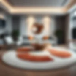 An elegant circle-inspired rug showcased in a modern living room setting, highlighting its aesthetic appeal.