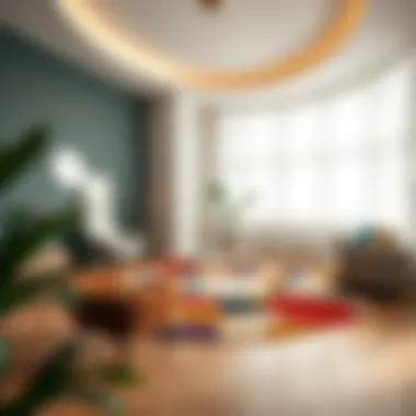 An artistically arranged circle rug, illustrating how spatial perception is influenced by its design.