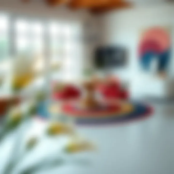 A colorful circular rug in a chic dining area, demonstrating the role of color in interior design.