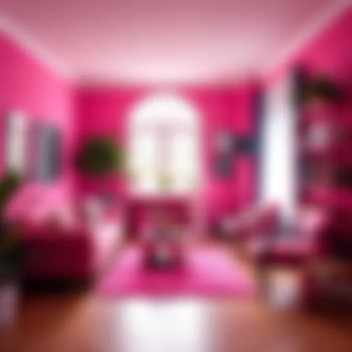 Colorful room featuring bright pink furniture and decor