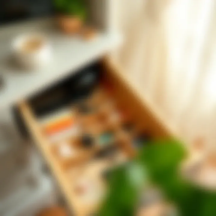 Aesthetic arrangement of a drawer organizer enhancing a clutter-free environment