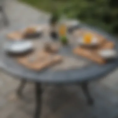 Variety of materials used in patio tables displayed