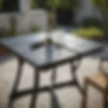 Close-up of the mechanism of an extendable patio table