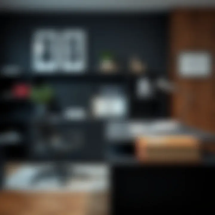 Different materials used in black office desk designs