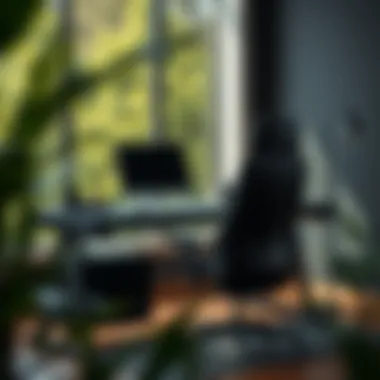 Stylish black office desk with ergonomic chair