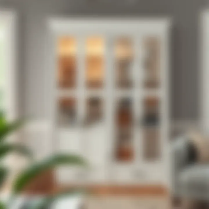 Stylish corner cabinet displaying a mix of shelves and closed storage.