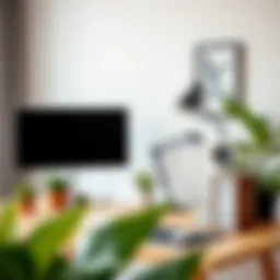 Modern minimalist desk setup with plants