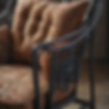 Close-up of cushion fabric textures for wrought iron chairs