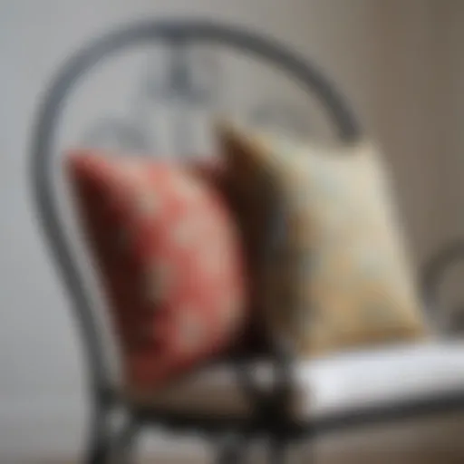 Elegant cushions on vintage wrought iron chair