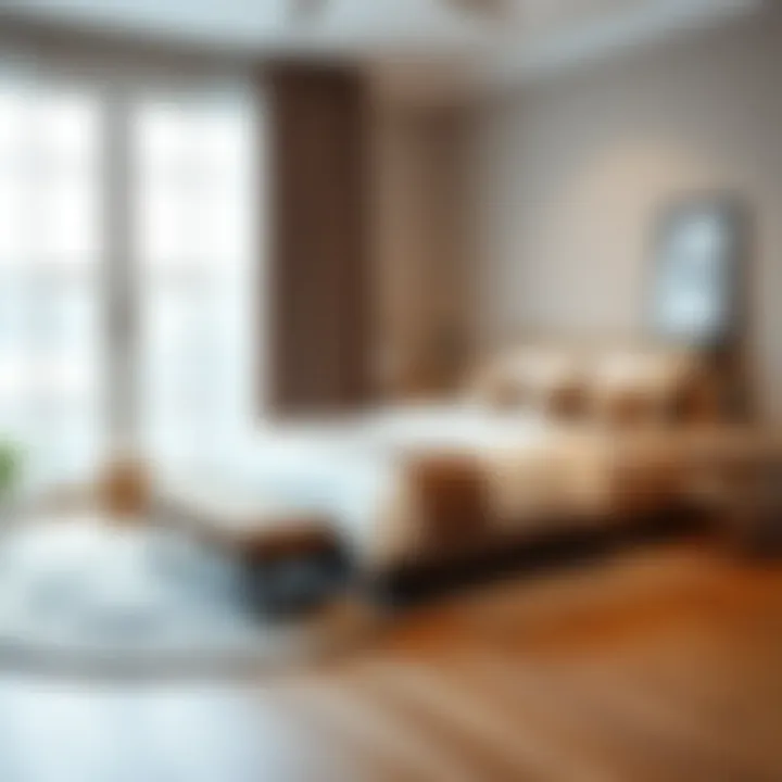 Stylish bedroom showcasing rug placement and size