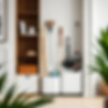 Chic broom and vacuum cleaner organizer in a modern home