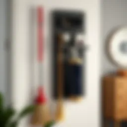 Elegant wall-mounted broom holder with vacuum cleaner storage
