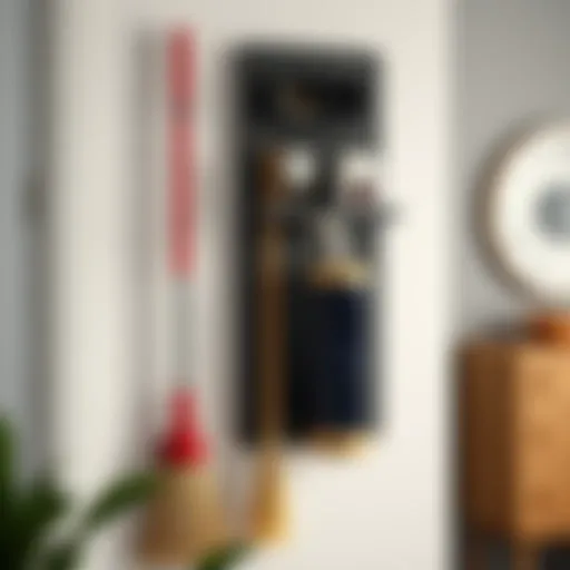 Elegant wall-mounted broom holder with vacuum cleaner storage