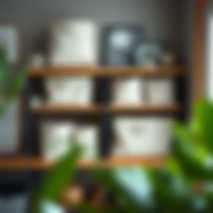 12x12 canvas storage bins organized neatly on a shelf in a home office