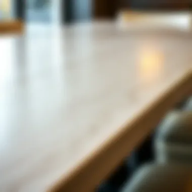 Close-up of a melamine table top highlighting texture and finish