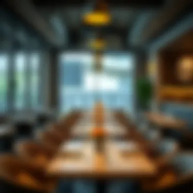 Stylish restaurant interior featuring melamine table tops