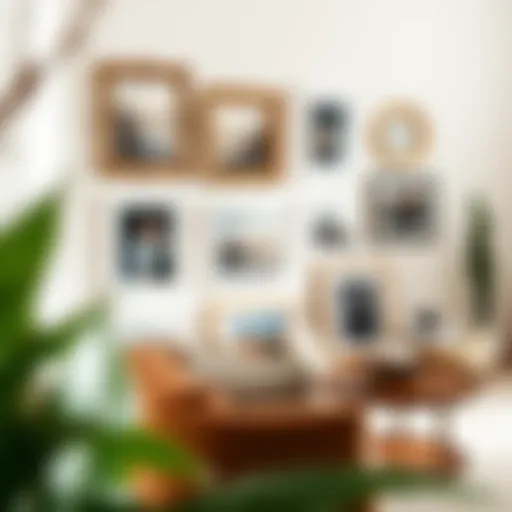 Elegant display of small collage frames showcasing artistic prints