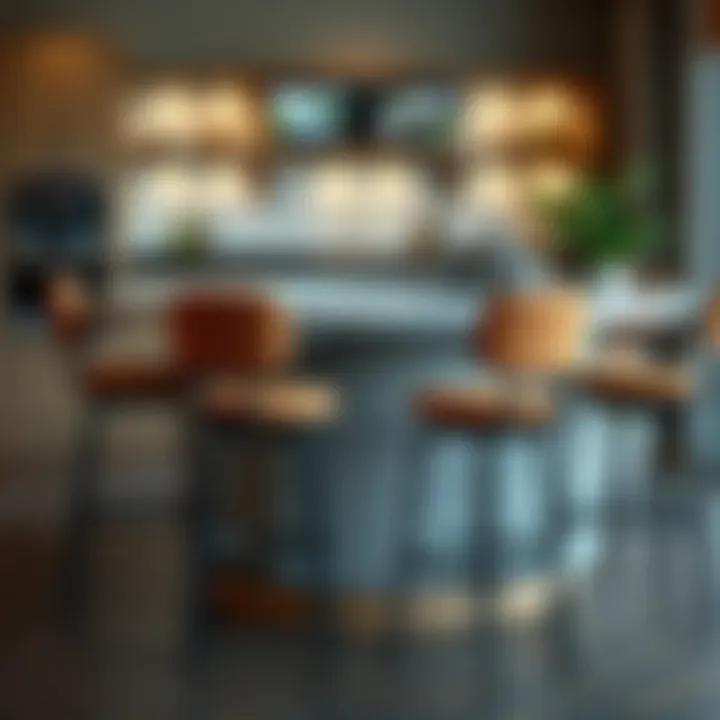 Contemporary bar height stools with arms arranged around a stylish counter