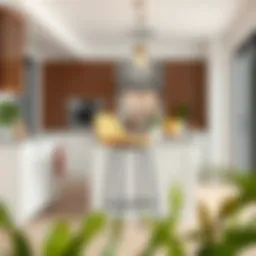 Elegant bar height stool with arms in a modern kitchen setting