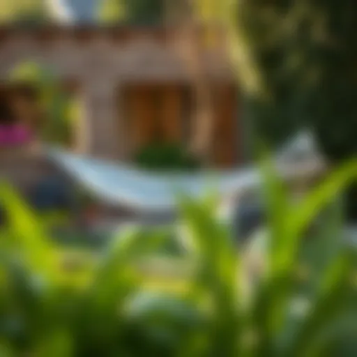 Stylish hammock stand in a contemporary garden setting