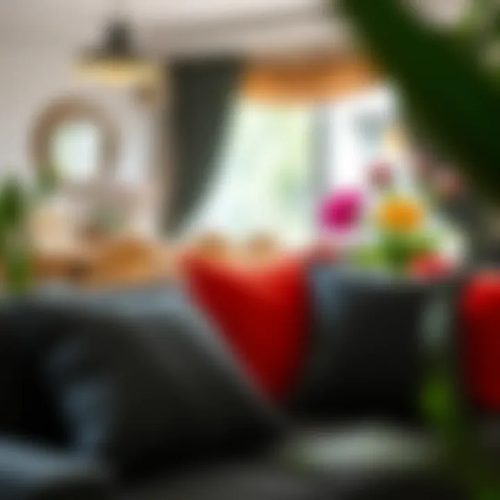 Black pillow covers paired with colorful decor