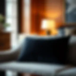 Elegant black pillow cover on a modern sofa