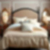 Elegant cream colored bedding ensemble on a stylish bed frame