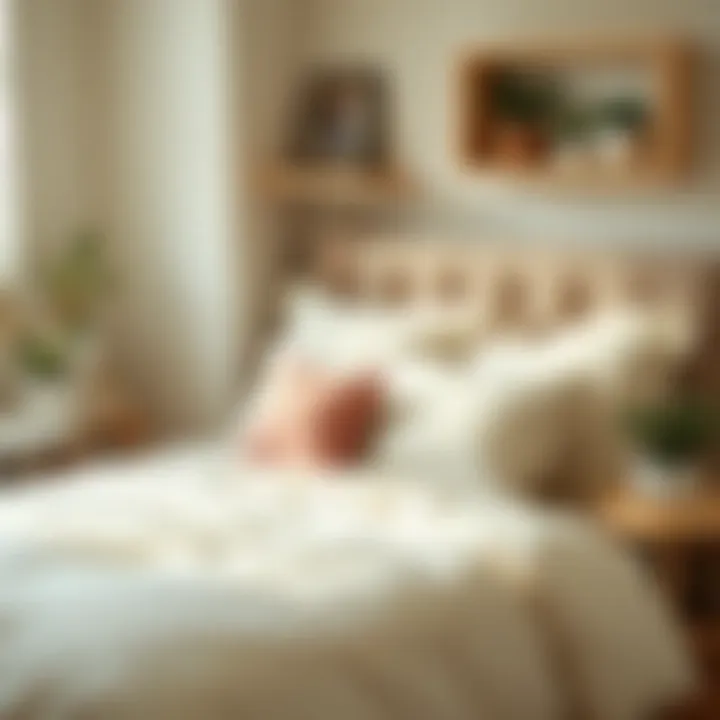 Maintenance tips for cream colored bedding, showcasing cleaning products