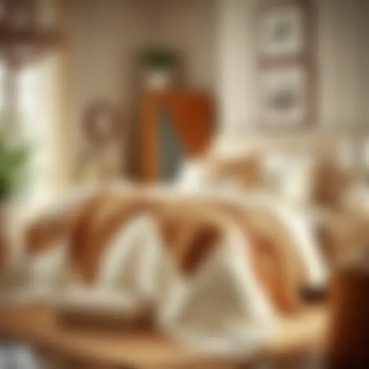 Various styles of cream colored bed in a bag sets displayed elegantly