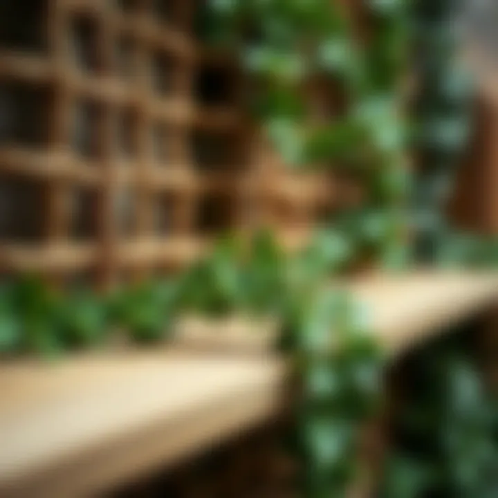 Close-up of materials used in fake trellis wall design