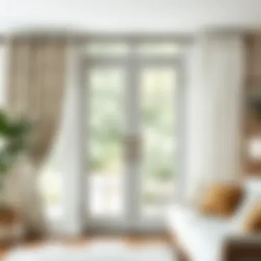 Diverse styles of French door curtains arranged for selection