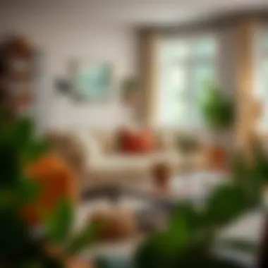 Cozy living room featuring a bench with organized open storage.