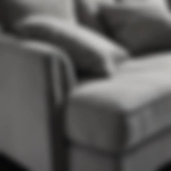 Close-up of luxurious fabric on a grey L couch