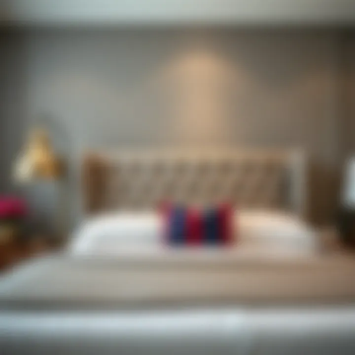 Luxurious upholstered bed with stylish headboard