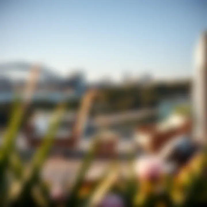 Weather-resistant outdoor furniture set against a scenic Sydney backdrop