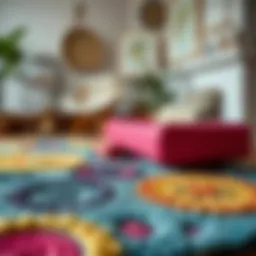 A vibrant recycled plastic rug showcasing intricate patterns and textures