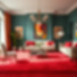 Luxurious red carpet in a vibrant living room setting