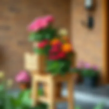 Elegant wooden stand planter box showcasing vibrant flowers