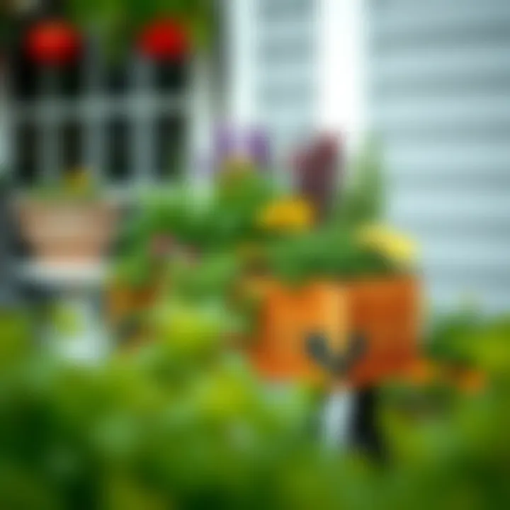 Outdoor stand planter box adorned with colorful herbs and foliage