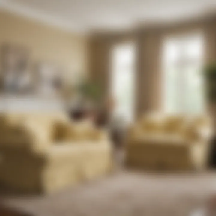 Elegant living room adorned with cotton duck slipcovers.