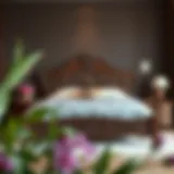 Elegant wood bed set with intricate carvings