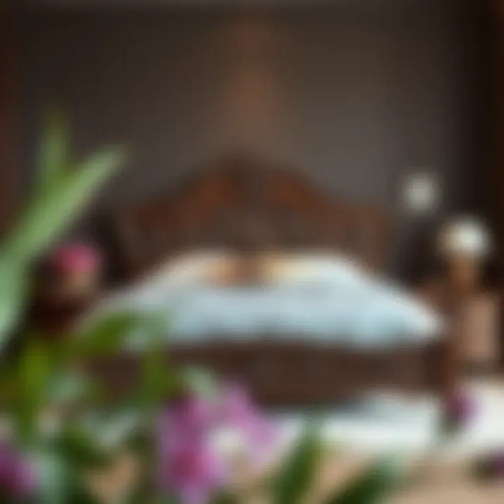 Elegant wood bed set with intricate carvings